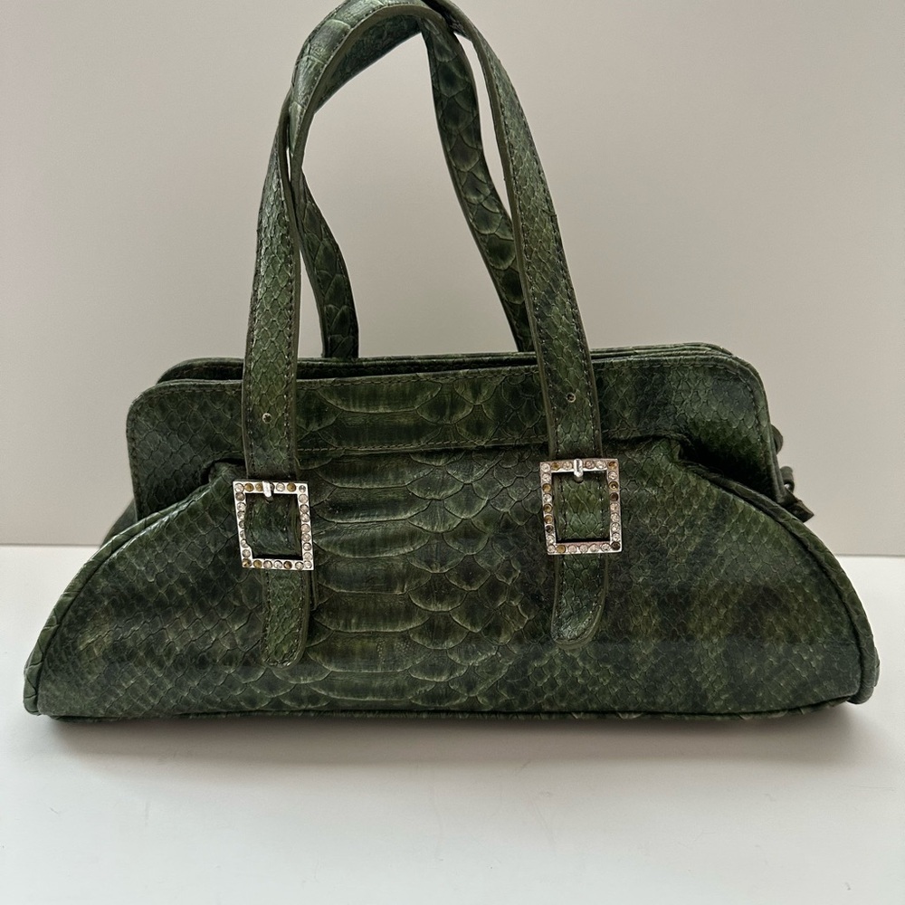 Jessica McClintock Vegan Crocodile Leather, VTG, Y2K. Green Boho. Whimsical goth